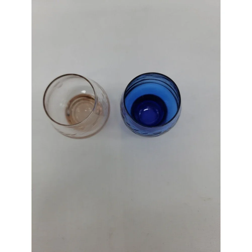 2 Vintage Multi Colored Etched Shot Saki Cordial Glasses Japan